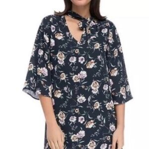 Bobeau Navy Floral Necktie Dress